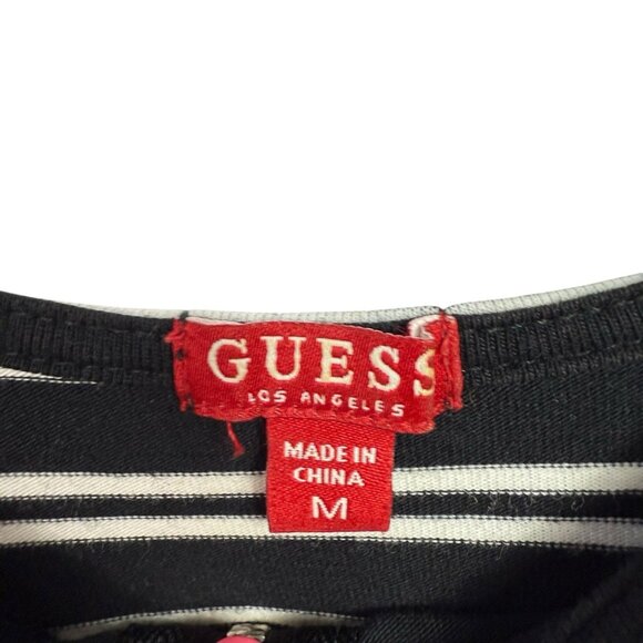 Guess Womens Striped 1/4 Zip Front Top Size Medium Black White Scoop Neck - Picture 4 of 7